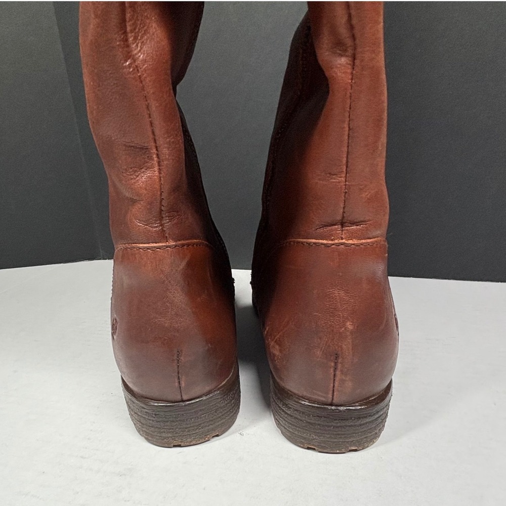 Born Brown‎ Leather Tall Riding Boots Womens 9M Cognac Plaid Lined F71062 EUC - Picture 4 of 12